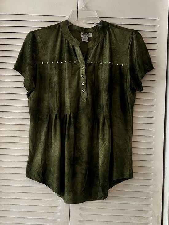 Sienna Grace Tops - Sienna Grace Soft Pleated Olive Green Women's Top with Stud Detail